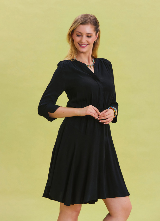 Black Midi Dress with Judge Collar and Button Detail 4463